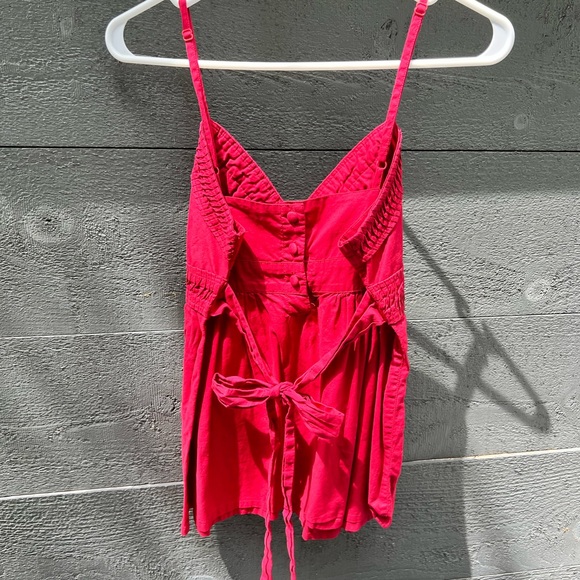 Deep red cotton tie back baby doll tank top medium w/ button detail fit n flare - Picture 7 of 9